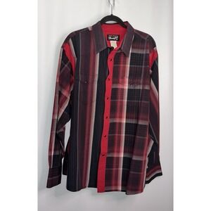 Wrangler Snap Button Men's Long Sleeve Shirt Pocket Red 2XL XXL Plaid Stripe Mix